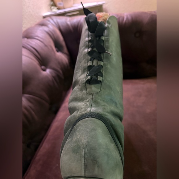 Women’s Knee-High Lace Up Kitten Heel Boots green amazing real leather - Picture 13 of 13